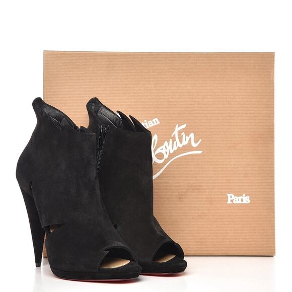 Christian Louboutin NIB Black Suede Cutout Flame Platform Heels Ankle Booties - Picture 1 of 8